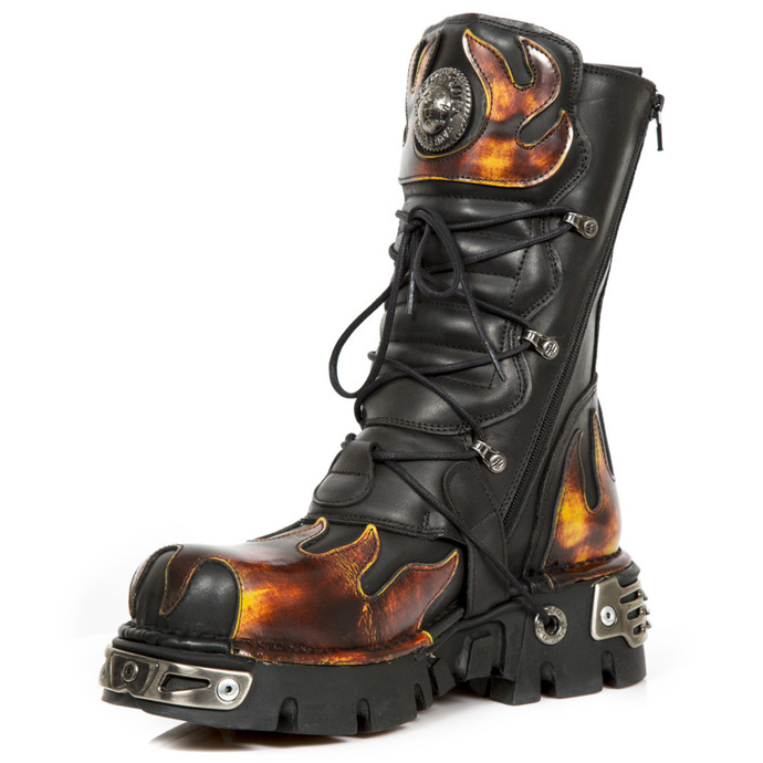 čevlji usnje - Plamen Čevlji (591-S1) Črno-oranžna - NEW ROCK