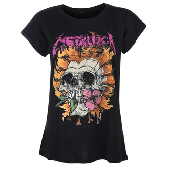 Ženska majica Metallica - Flower Skull - Pink Logo - Črna - RTMTLGSBFLOP